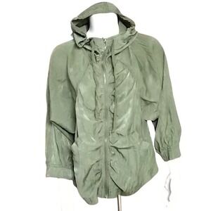 Charlotte Russe Olive Green Ruched Hooded Zip Up Jacket Womens Large RN101331